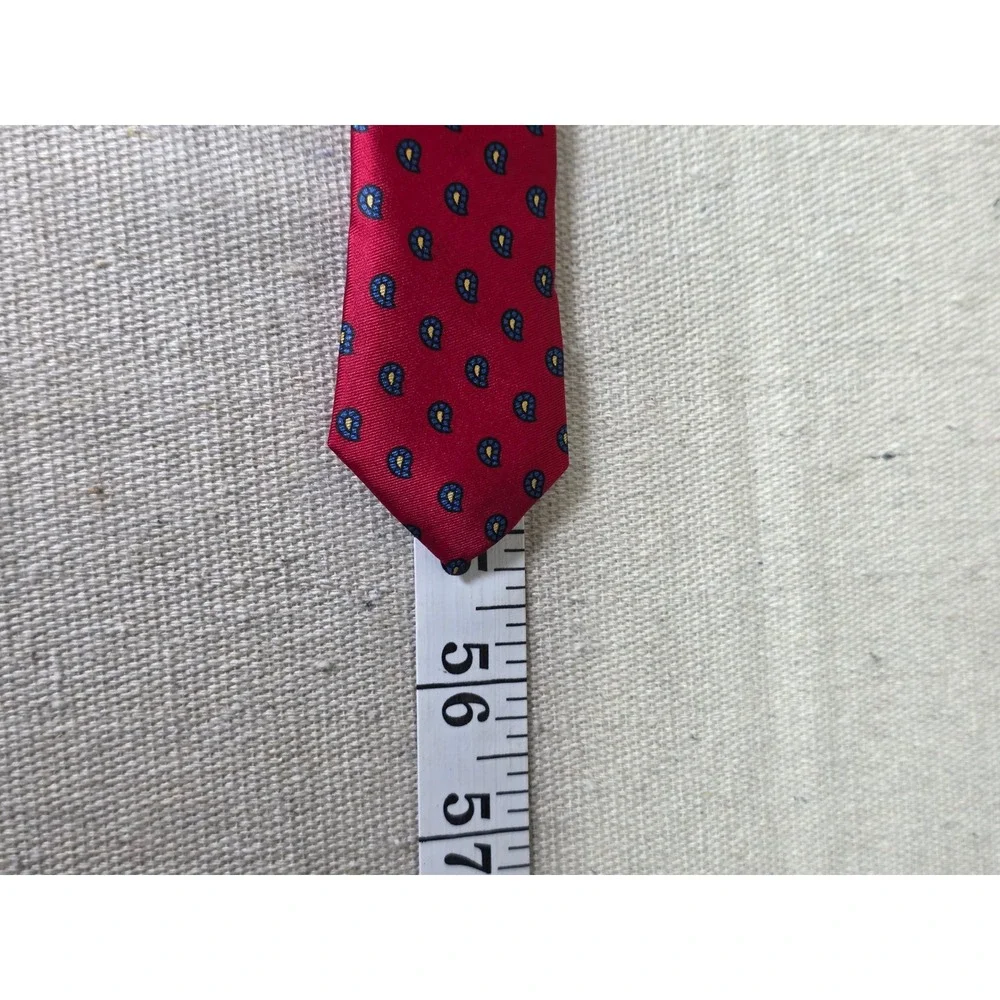 Handmade in Italy 100% Silk Red Paisley Micro Print Classic Necktie
